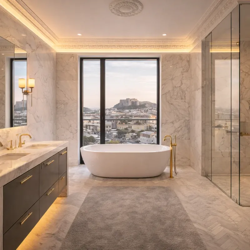 Principal bathroom — Penthouse with Acropolis views